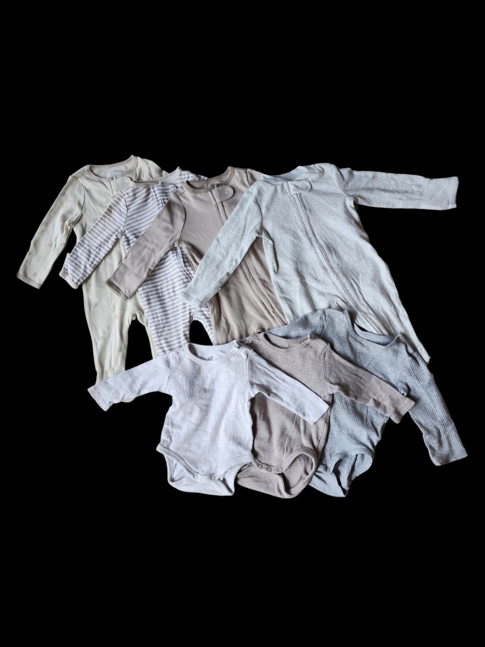 Neutral Baby Onesie & Footed Romper Bundle - Soft Beige & Gray